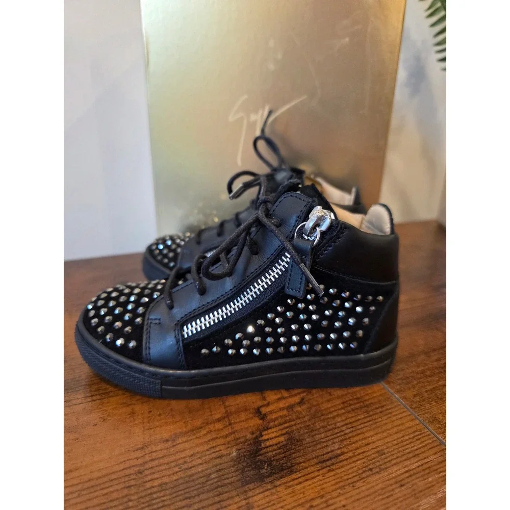 Giuseppe Zanotti Junior Toddler Size 25 Black Suede Rhinestone High-top‎ Sneaker